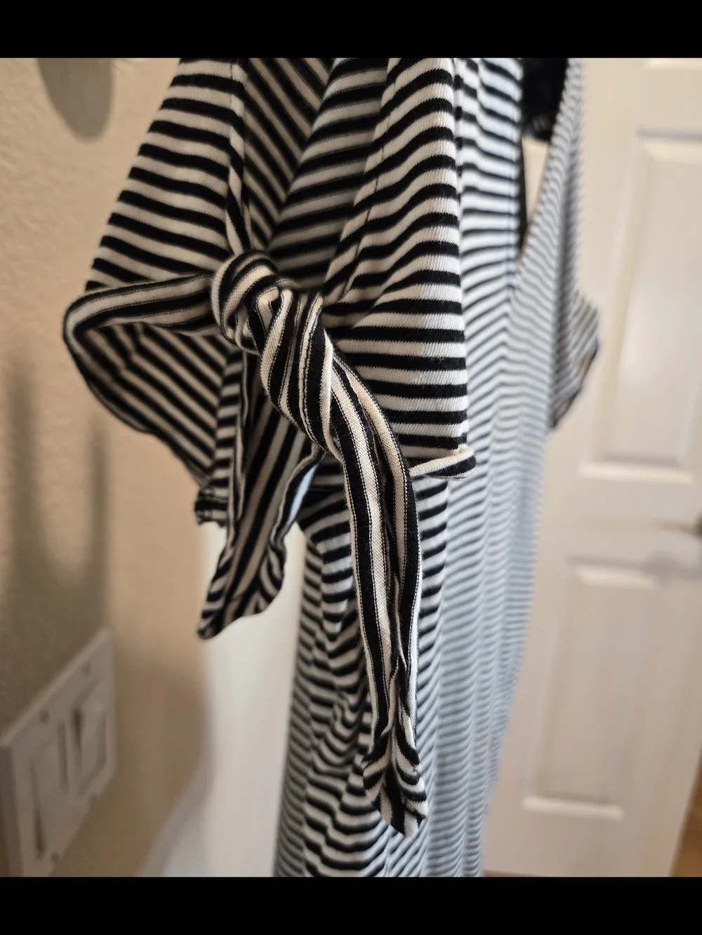 Michael Kors Black & White Striped V-Neck Top